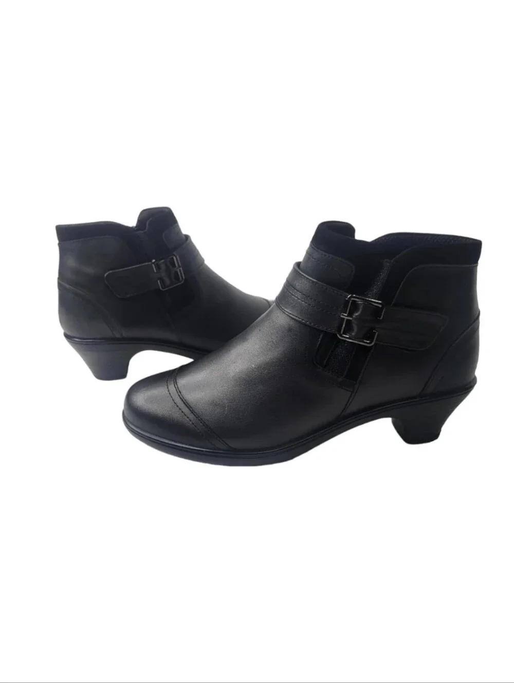 New Orthofeet Bioheels Comfortable Women Black Leather Ankle Boot Buckle 9.5 W